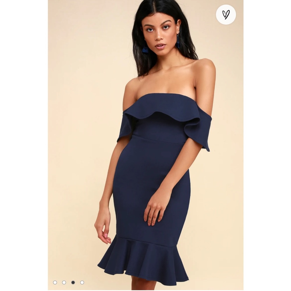 LULU’S Confidence Boost Navy Blue Off-the-Shoulder Bodycon Dress